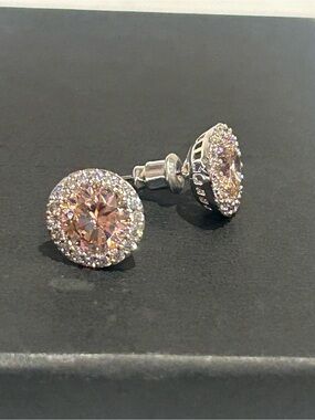Sparkling Pink Halo Stud Earrings - Women Jewelry